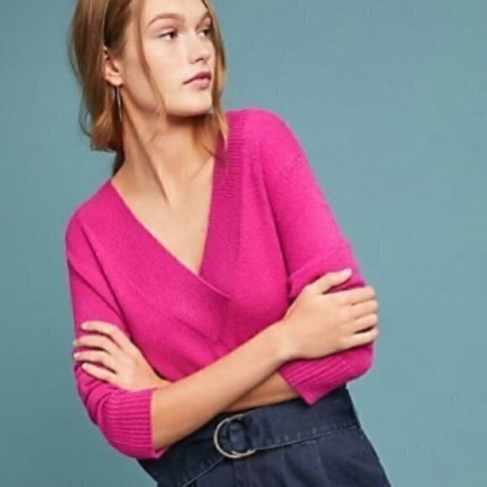 Anthropologie V Neck Sweater Pink Size Small